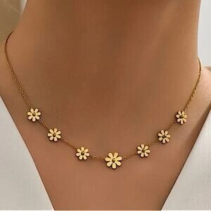 Gold Plated Daisy Necklace, Stainless Steel, Flower, Dainty